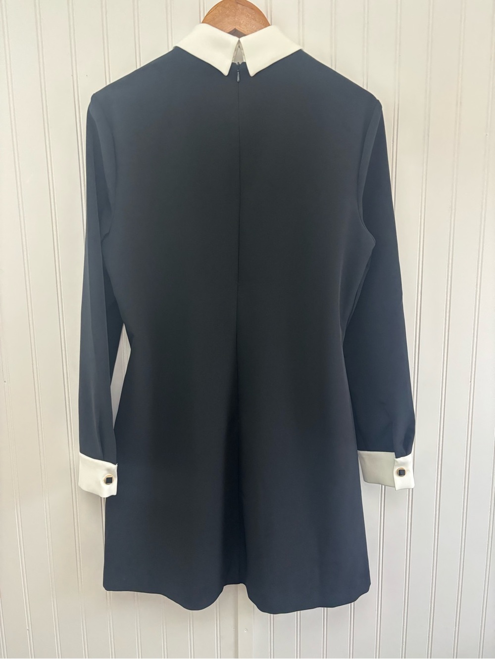 French Connection Echo Long Sleeve Collared Mini Dress Black White Size 10 - Picture 6 of 14